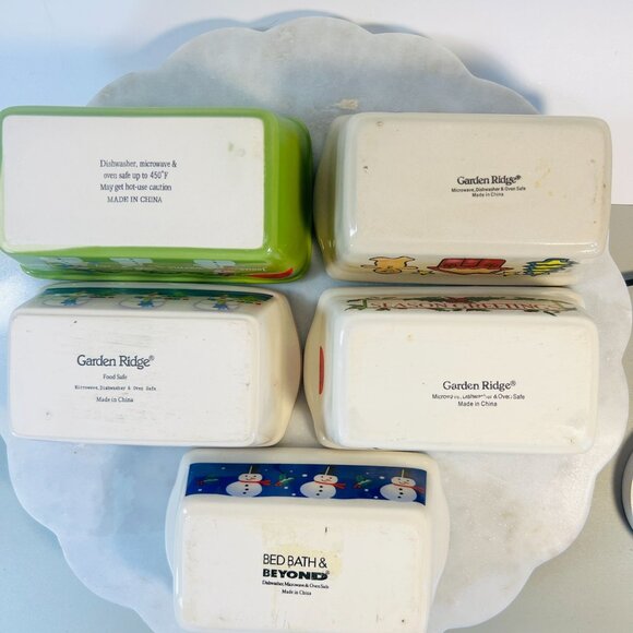 Vintage Lot Of 5 Holiday Ceramic Loaf Pans Festive Approx size 8" X 2" Bake Gift - Picture 3 of 6